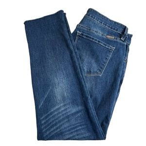 KanCan Womens Dark Wash Mid Rise Distressed Raw Hem Crop Straight‎ Leg Jeans 29